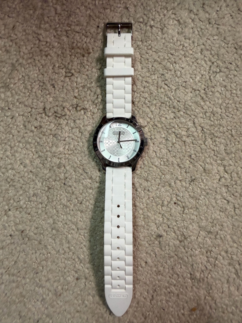 Women’s Coach Maddy White Silicone Strap Watch with Silver-Tone Bezel